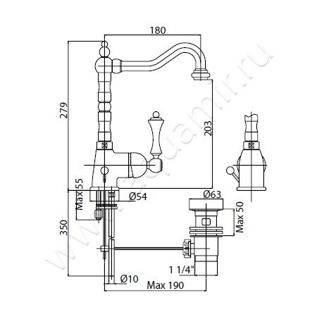 Смеситель для раковины Cezares Margot MARGOT-LSM2-01-M размеры