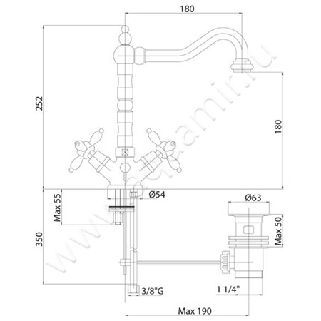 Смеситель для раковины Cezares Nostalgia NOSTALGIA-LS2-02 размеры