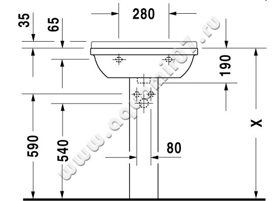 Раковина подвесная Duravit Starck 3 0300600000 размеры