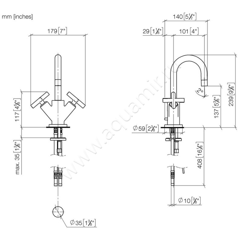 Смеситель для раковины Dornbracht TARA 22302892-06 размеры