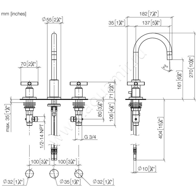 Смеситель для раковины Dornbracht TARA 20710892-06 размеры