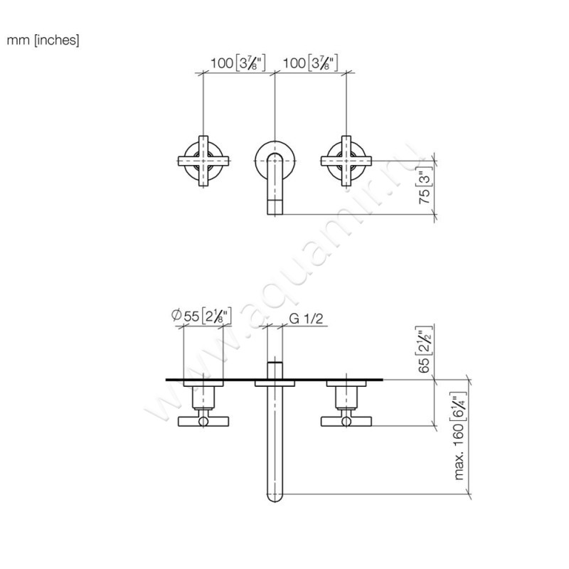 Смеситель для раковины Dornbracht TARA 36707892-06 размеры