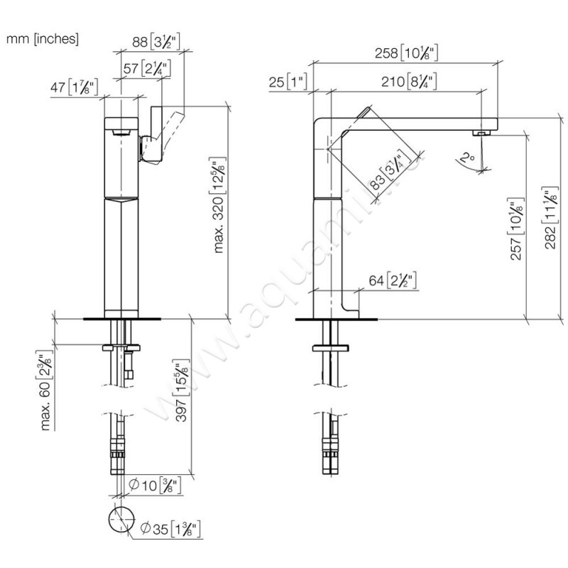 Смеситель для раковины Dornbracht LULU 33534710-06 размеры