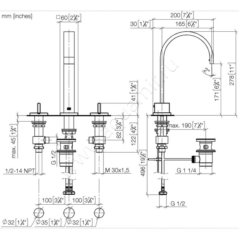 Смеситель для раковины Dornbracht МЕМ 20713782-08 размеры
