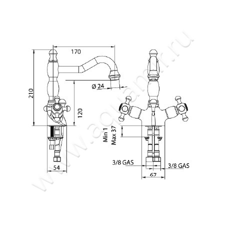 Смеситель для раковины Bandini Antica 548.920 ORO размеры