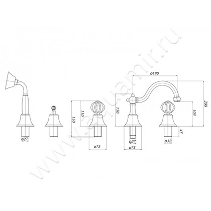 Смеситель для ванны Migliore Olivia 19029 размеры