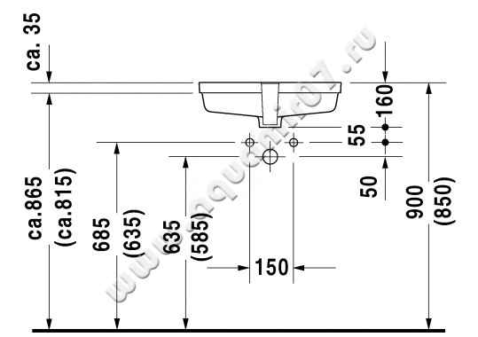 Раковина встраиваемая снизу под столешницу без отверстий Duravit Vero Air 0330480000 размеры