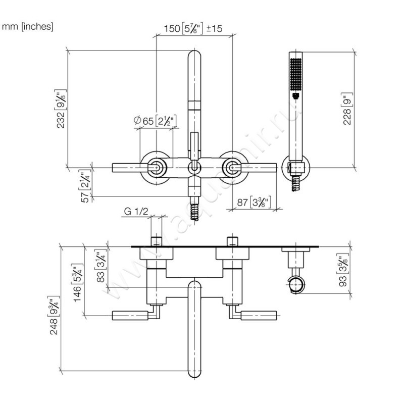 Смеситель для ванны Dornbracht TARA 25133882-08 размеры