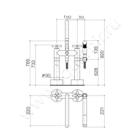 Смеситель для ванны Dornbracht TARA 25943892-08 размеры
