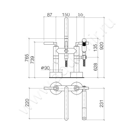 Смеситель для ванны Dornbracht TARA 25943882-33 размеры