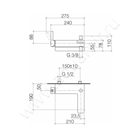 Смеситель для ванны Dornbracht LULU 33200710-06 размеры