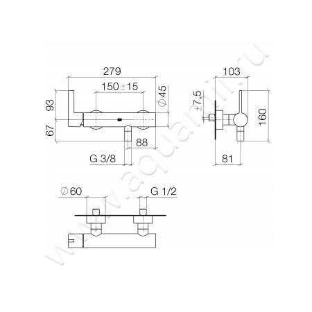 Смеситель для душа Dornbracht IMO 33301670-06 размеры
