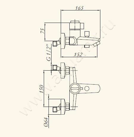 Смеситель для ванны с термостатом Migliore Fortis 25044 размеры