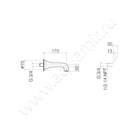 Излив для ванны Dornbracht Madison 1380138006 размеры