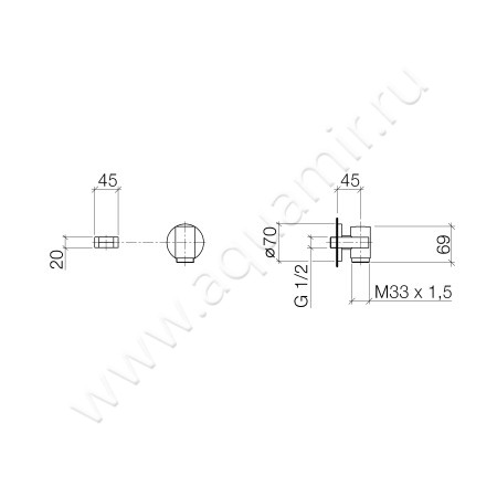 Соединительное колено Dornbracht Water Modules 27 820 979-06 размеры