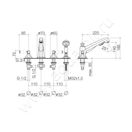 Смеситель для ванны Dornbracht MADISON FLAIR 27502370-06 размеры