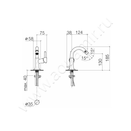Смеситель для биде Villeroy & Boch LaFleur 33 600 955-47 размеры