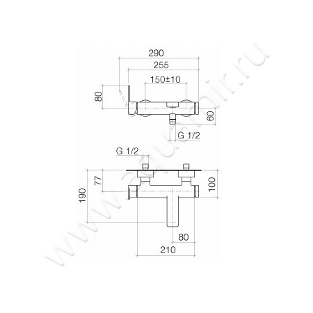 Однорычажный смеситель для ванны/душа Villeroy & Boch Just 3320096500 размеры