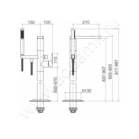 Смеситель для ванны Villeroy & Boch Just 25 963 965-00 размеры
