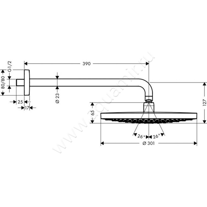 Верхний душ Hansgrohe Raindance Select S 27378400 размеры