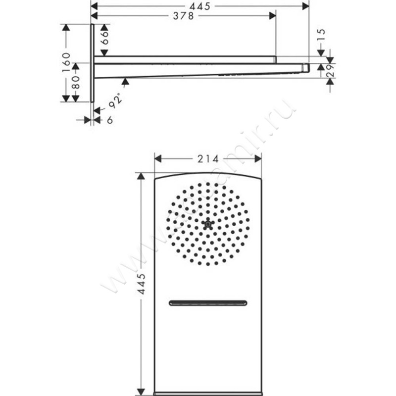 Верхний душ Hansgrohe Raindance 28433400 размеры