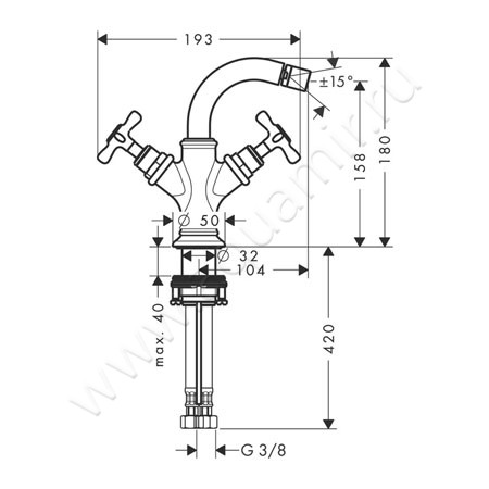 Смеситель для биде Hansgrohe Axor Montreux 16520820 размеры
