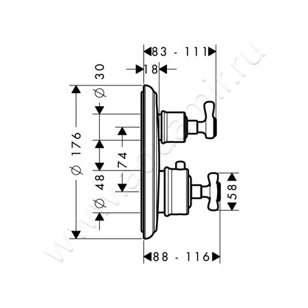 Термостатический смеситель для душа Hansgrohe Axor Montreux 16800820 размеры