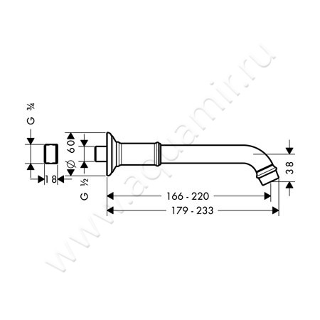 Излив для ванны Hansgrohe Axor Montreux 16541820 размеры