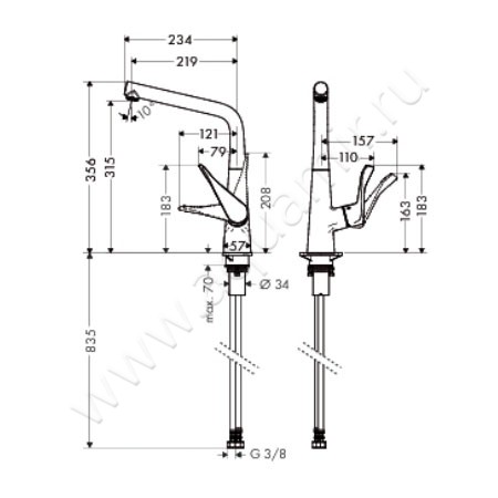 Однорычажный смеситель для кухни Hansgrohe Metris M71 14822800 размеры