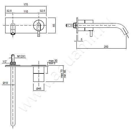 Смеситель для раковины Antonio Lupi AYATI AY201LU размеры