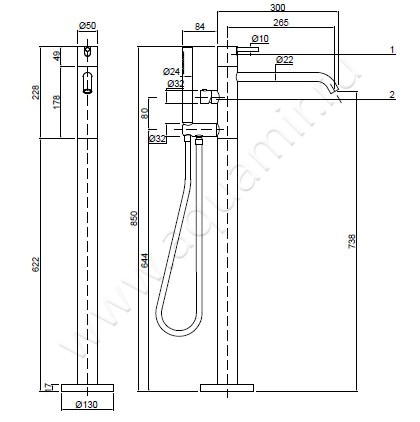 Смеситель для ванны Antonio Lupi AYATI AY903LU размеры