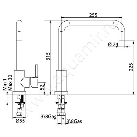 Смеситель для кухни Bandini Stel 947.320 SS размеры