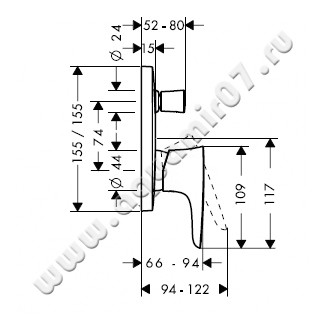 Однорычажный смеситель для ванны/душа Hansgrohe PuraVida 15445000 размеры