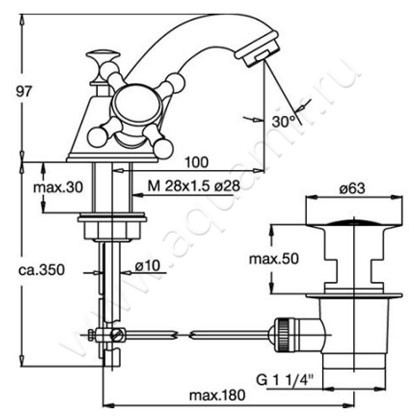 Смеситель для раковины Jado Retro H2366F2 размеры