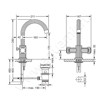 Смеситель для раковины Joerger Aphrodite 607.10.300.065 размеры