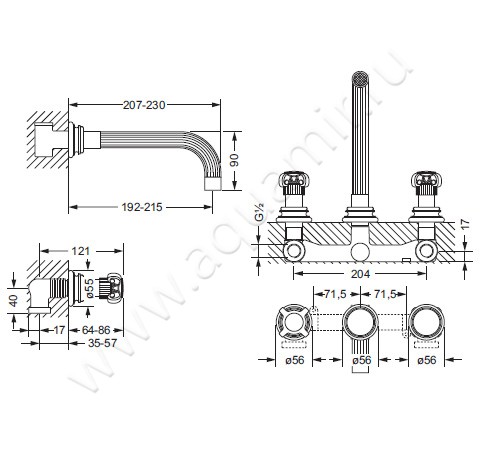 Смеситель для раковины Joerger Aphrodite 607.30.360.025 размеры
