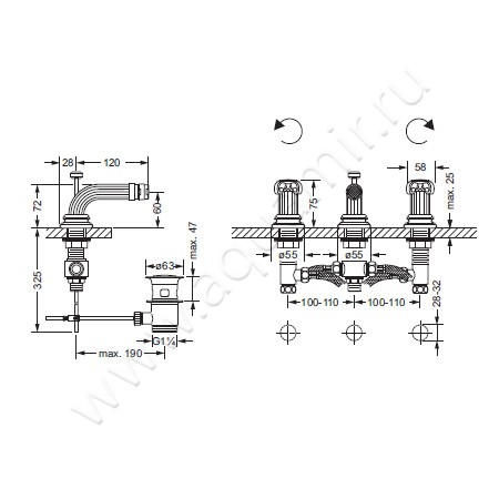 Смеситель для биде Joerger Aphrodite 607.30.100.065 размеры