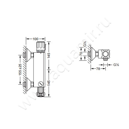 Смеситель термостатический для душа Joerger Aphrodite 607.20.250.000 размеры