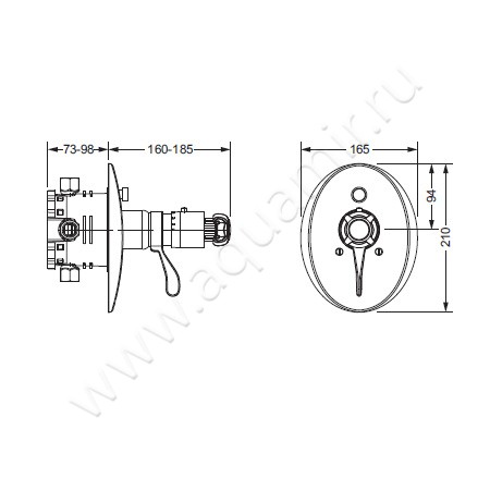 Встраиваемый смеситель для ванны Joerger Aphrodite 607.40.375.011 размеры