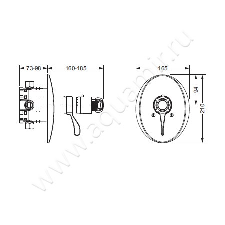 Встраиваемый смеситель для душа Joerger Aphrodite 607.40.355.020 размеры