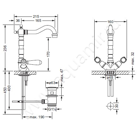 Смеситель для раковины Joerger Delphi 109.10.305.065 размеры