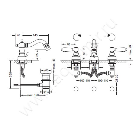 Смеситель для биде Joerger Delphi 109.30.105.002 размеры