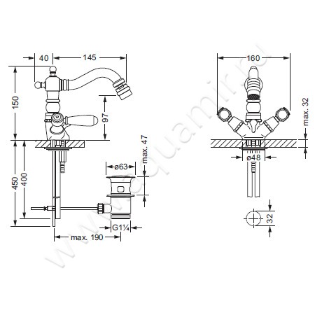Смеситель для биде Joerger Delphi 109.10.105.002 размеры