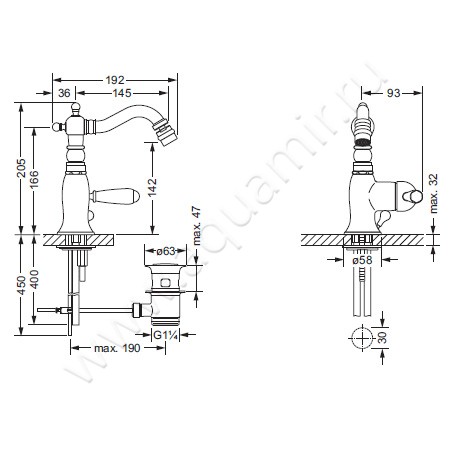 Смеситель для биде Joerger Delphi 109.10.111.011 размеры