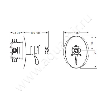 Встраиваемый смеситель термостатический Joerger Delphi 109.40.355.002 размеры