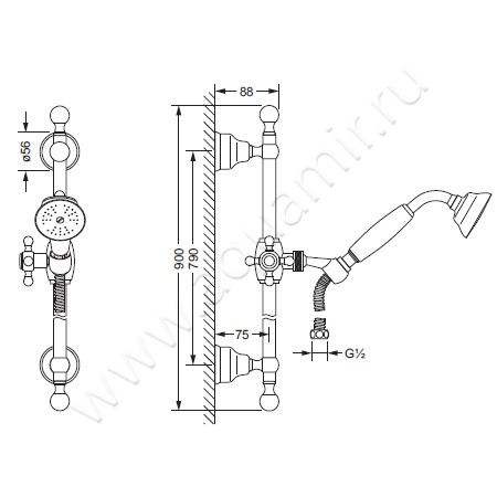 Душевой гарнитур Joerger Delphi 109.13.300.065 размеры