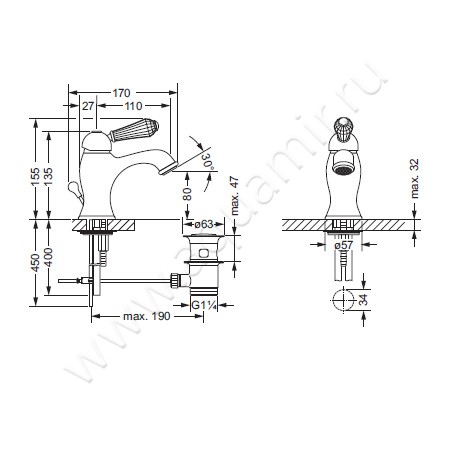 Смеситель для раковины Joerger Delphi Deco 129.10.333.011-11 размеры