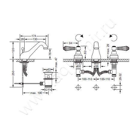 Смеситель для раковины Joerger Delphi Deco 129.30.300.065-11 размеры
