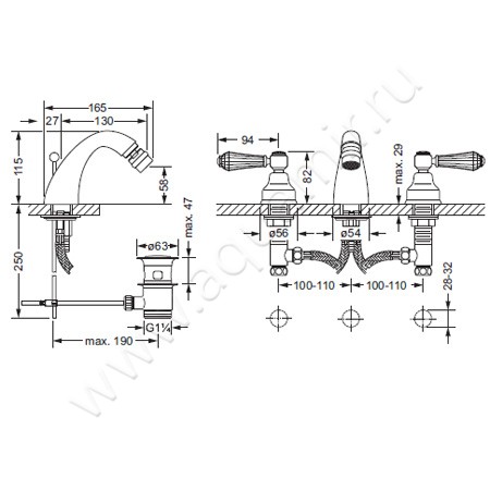Смеситель для биде Joerger Delphi Deco 129.30.100.020-11 размеры