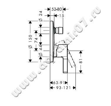 Однорычажный смеситель для ванны/душа Hansgrohe Metris S 31465000 размеры